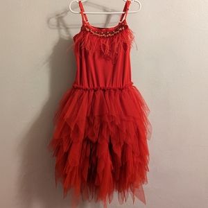 Feather Ballerina Dress, Size 6-7 (Girls), Color Red.